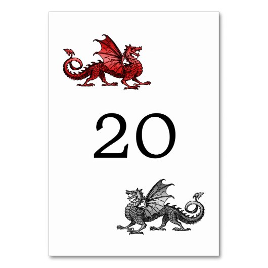 Red Silver Dragon Wedding Table Card Tischnummer (Vorderseite)