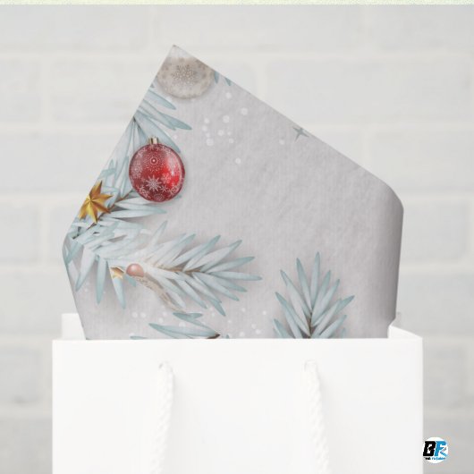 Red & Silver Floral Christmas & New Year Daily Use Seidenpapier