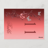 Red Silver Floral mit Schmetterlingen Tischnummer (Rückseite)