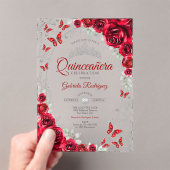 Red Silver Floral Quinceanera Acryleinladungen (Insitu (Handheld))