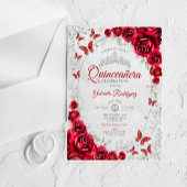 Red Silver Floral Quinceanera Acryleinladungen