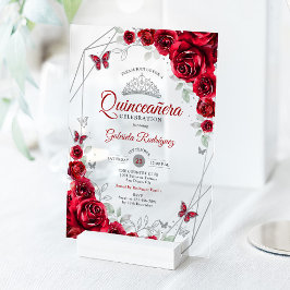 Red Silver Floral Quinceanera Acryleinladungen