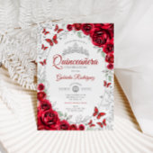 Red Silver Floral Quinceanera Einladung