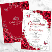 Red Silver Floral Quinceanera Einladung