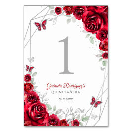 Red Silver Floral Quinceanera Tischnummer