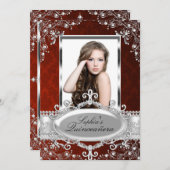 Red Silver Floral Vintag Glamour Quinceanera Einladung (Vorne/Hinten)