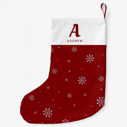 Red & Silver Foil Snowflakes Muster Kleiner Weihnachtsstrumpf (Rückseite)