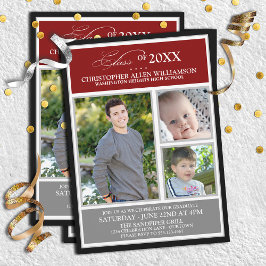 Red|Silver Foto Graduation Party Einladung