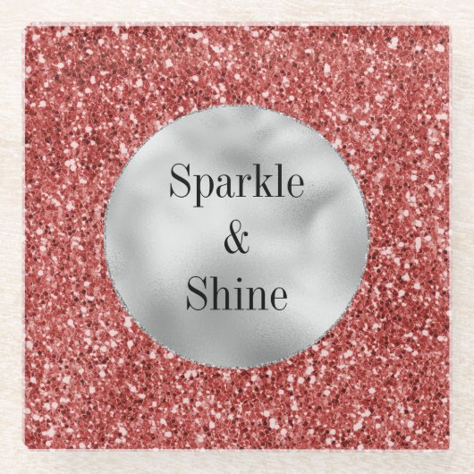 Red Silver Glitzer Glasuntersetzer (Vorderseite)