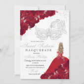 Red & Silver Glitzer Sweet 16 Masquerade Einladung (Vorderseite)