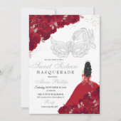 Red & Silver Glitzer Sweet 16 Masquerade Einladung (Vorderseite)