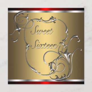 Red Silver Gold 16 . Geburtstag Geburtstagsparty Einladung