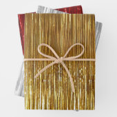 Red Silver Gold Glam Tinsel Streifen Geschenkpapier Set (Beispiel)