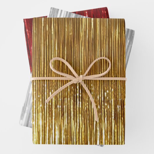 Red Silver Gold Glam Tinsel Streifen Geschenkpapier Set (Beispiel)