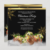 Red Silver Gold Holly Baubles Christmas Party 2 Einladung (Vorne/Hinten)