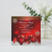 Red Silver Gold Holly Baubles Weihnachts Party neu Einladung (Stehend Vorderseite)
