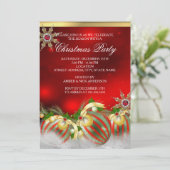 Red Silver Gold Holly Baubles Weihnachtsfest Party Einladung (Stehend Vorderseite)