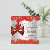 Red Silver Gold Masquerade Geburtstagsparty Einladung (Stehend Vorderseite)