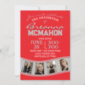Red & Silver Grau Filmstrip 5 Foto Abschluss Einladung (Vorderseite)