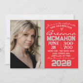 Red & Silver Gray Abschluss Foto Einladung (Vorderseite)