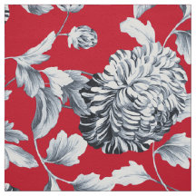 Red Silver Gray Floral Toile