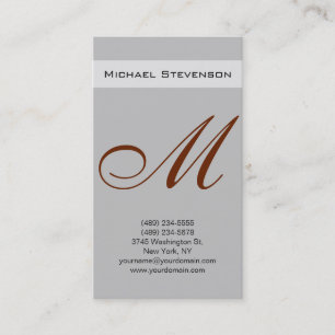Red Silver Grey Script Monogram Business Card Visitenkarte