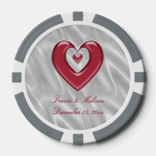 Red Silver Heart Your Name Gastgeschenke Hochzeite Pokerchips