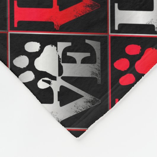 Red & Silver Liebe Paws Muster Klein Fleecedecke (Ecke)