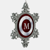 Red Silver Monogram Christmas Schneeflocken Zinn-Ornament (Links)