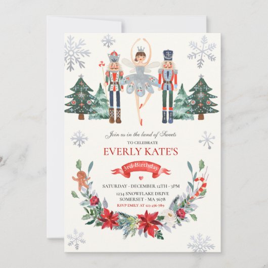 Red & Silver Nutcracker Birthday Sugum Plum Fairy Einladung (Vorderseite)