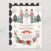 Red & Silver Nutcracker Birthday Sugum Plum Fairy Einladung (Vorne/Hinten)