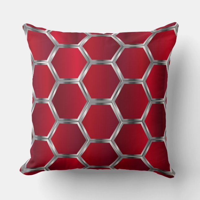 Red & Silver Octagons-Muster Kissen (Vorderseite)