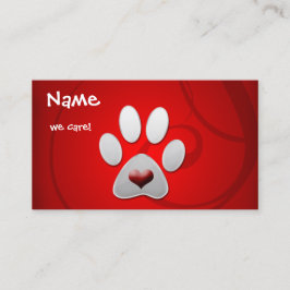 Red Silver Paw Heart Pet Visitenkarte