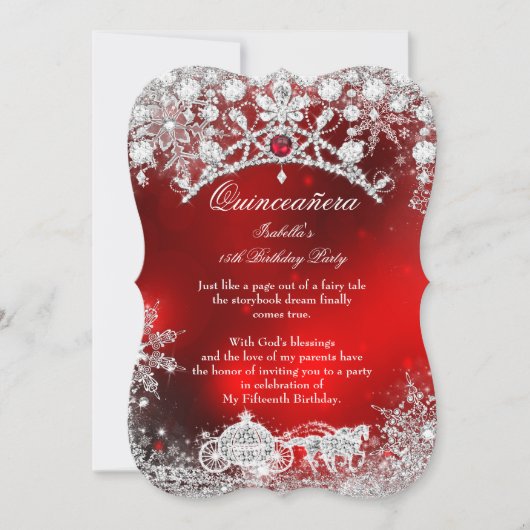 Red Silver Quinceanera 15. Winter Wonderland Einladung (Vorderseite)