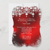 Red Silver Quinceanera 15. Winter Wonderland Einladung (Rückseite)