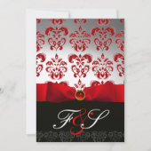RED SILVER RIBBON & BLACK DAMASK MONOGRAMM Ruby Einladung (Vorderseite)