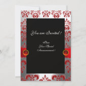 RED SILVER RIBBON & BLACK DAMASK MONOGRAMM Ruby Einladung (Rückseite)