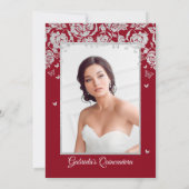 Red Silver Rose Schmetterlinge Quinceanera Foto Einladung (Rückseite)