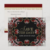 Red+Silver Satin Save the Date Postkarte (Vorne/Hinten)