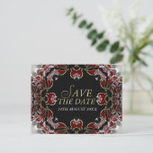 Red+Silver Satin Save the Date Postkarte (Stehend Vorderseite)