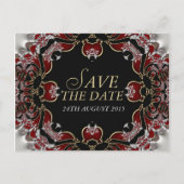 Red+Silver Satin Save the Date Postkarte (Vorderseite)
