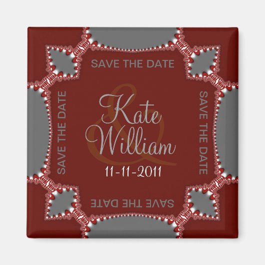 Red Silver Save the Date Lace Magnet (Vorne)