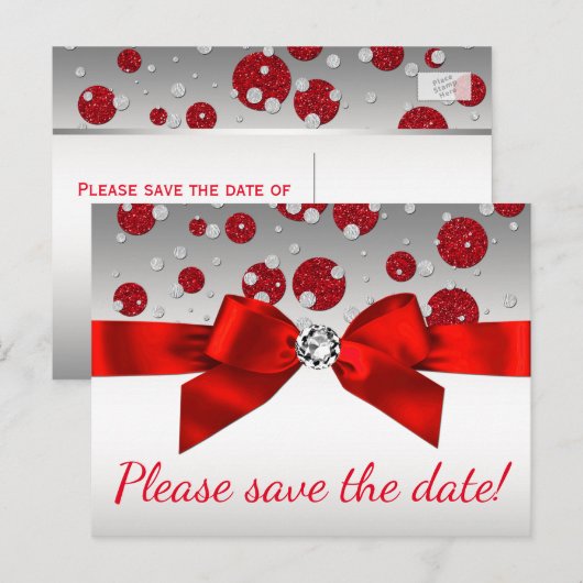 Red Silver Save the Date Postkarten (Vorne/Hinten)