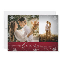 Red & Silver Schneeflocken 2 Fotos Frohe Weihnacht