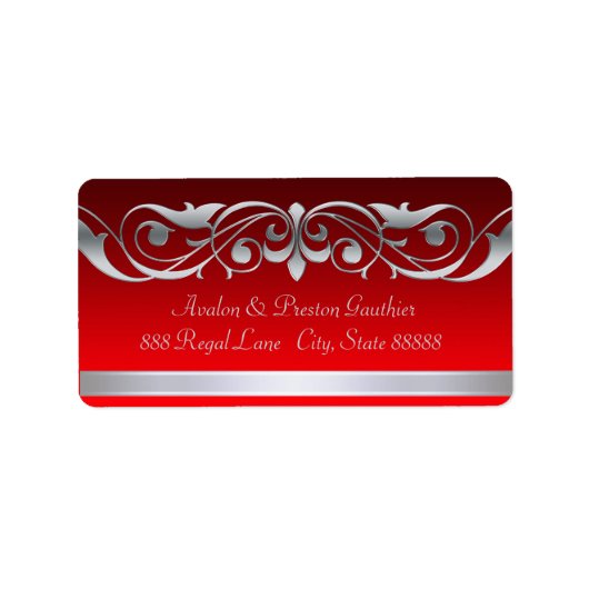 Red Silver Scroll Address Labels für Großherzogtum Adressaufkleber (Vorne)