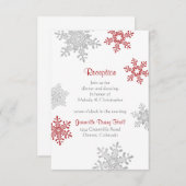 Red Silver Snowflake Winter Wedding Empfang Begleitkarte (Vorne/Hinten)