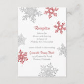 Red Silver Snowflake Winter Wedding Empfang Begleitkarte (Vorderseite)