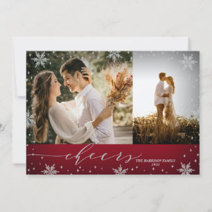 Red & Silver Snowflakes 2 Photos Cheers Christmas Karte