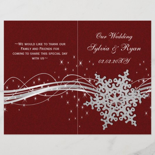 Red Silver Snowflakes Hochzeitsprogramme gefaltet (Vorderseite)