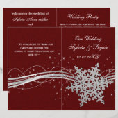 Red Silver Snowflakes Hochzeitsprogramme gefaltet (Vorne/Hinten)